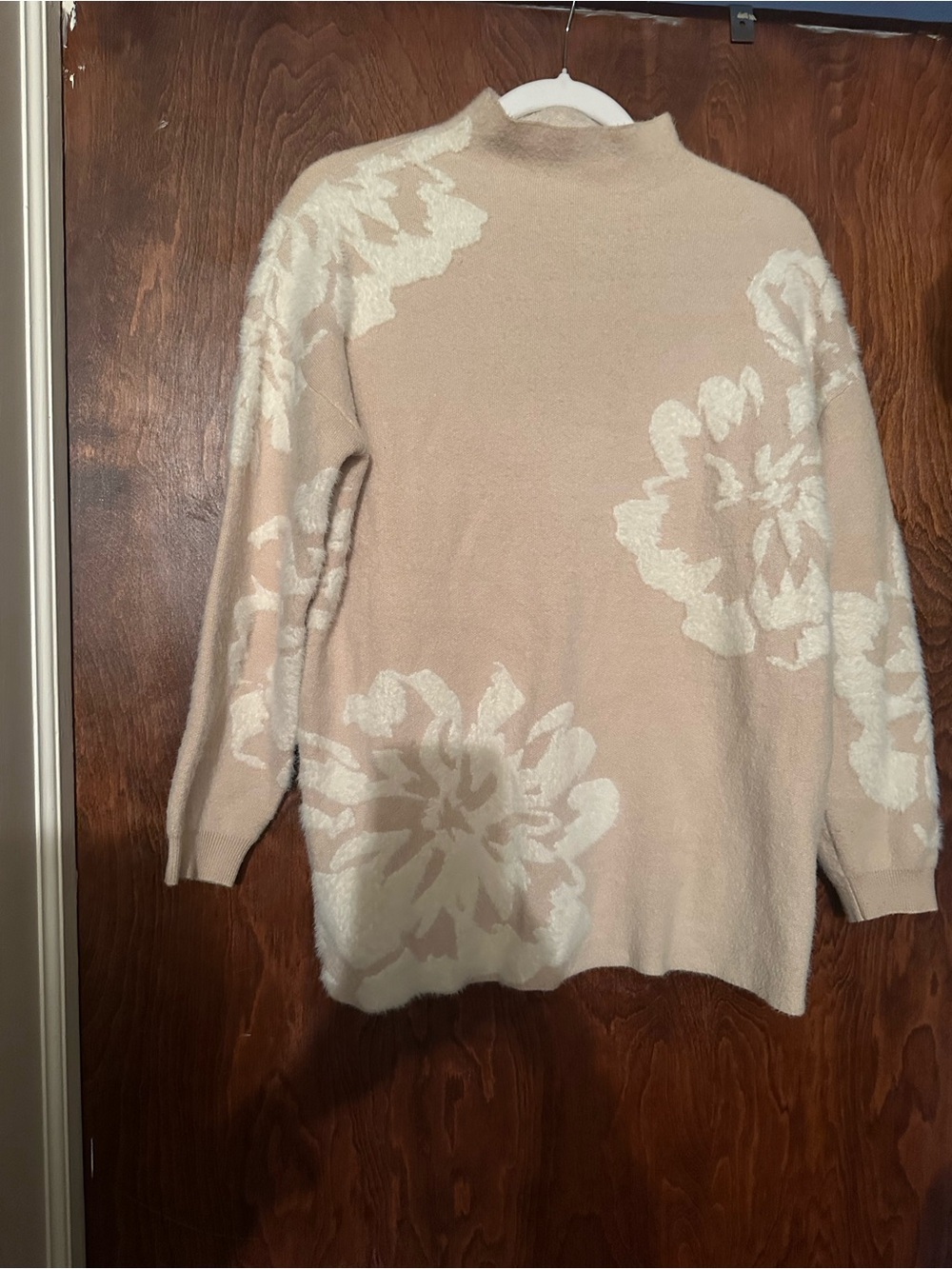 Anthropologie Mock-Neck Fuzzy Floral Sweater.